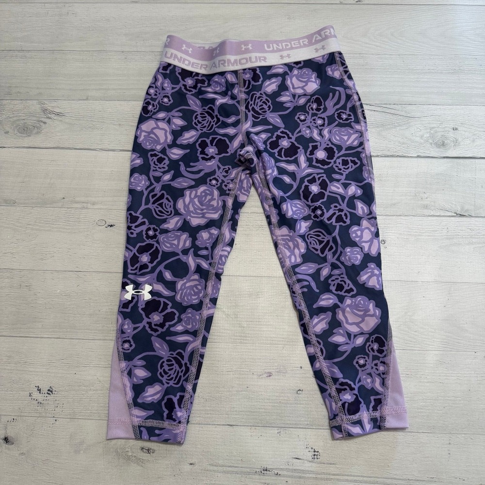 Under armour girls purple floral athletic leggings size 6